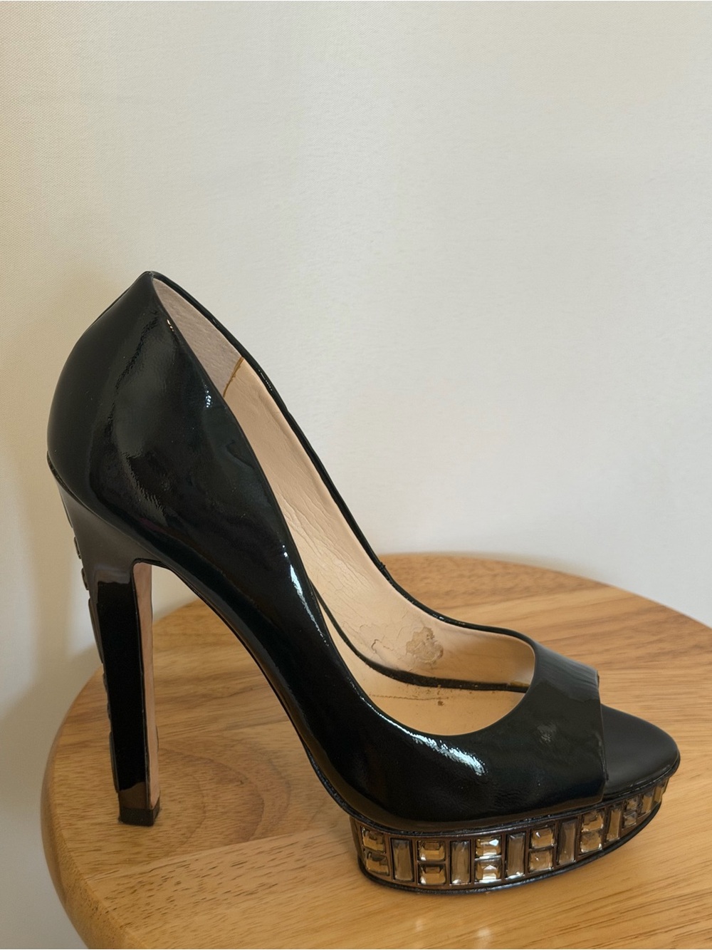 Boutique 9 Black Patent Jeweled Platform Peep-Toe Pumps Size 7